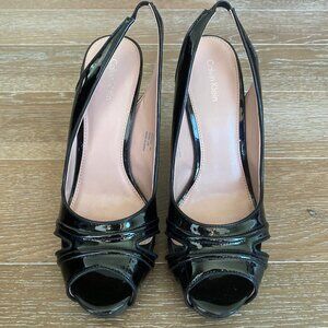 Calvin Klein Patent Leather Peep Toe Sling | 9M